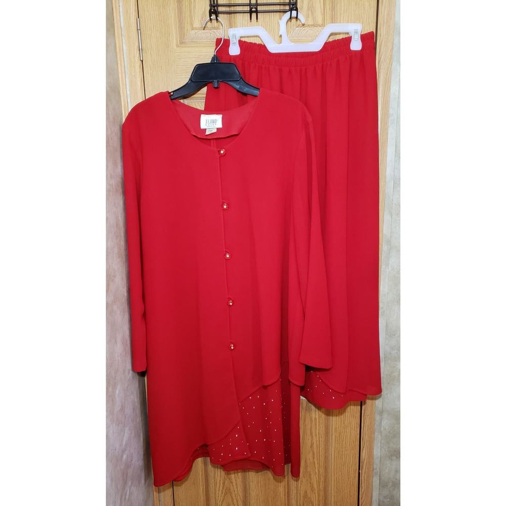 X-Land Dolce vintage XL red long sleeve blouse & skirt outfit